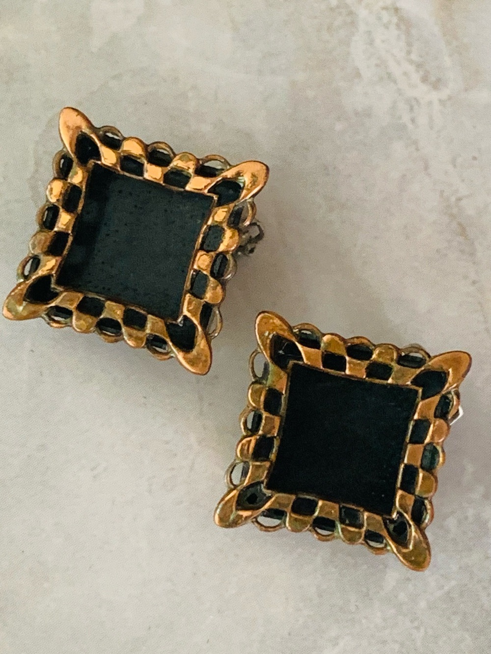 Renoir Clip-On Copper Shadow Box Earrings